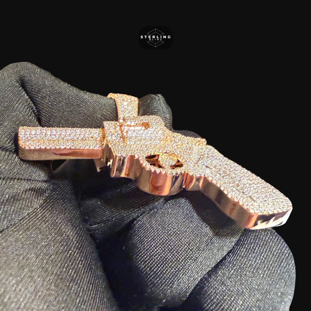 Rose Gold Revolver Gun Iced Out Pendant