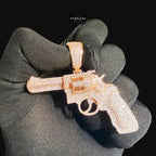 Rose Gold Revolver Gun Iced Out Pendant