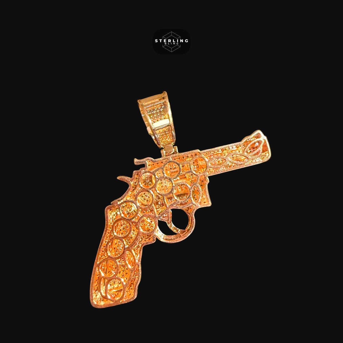 Rose Gold Revolver Gun Iced Out Pendant
