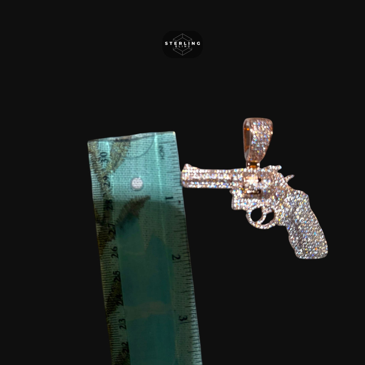Rose Gold Revolver Gun Iced Out Pendant