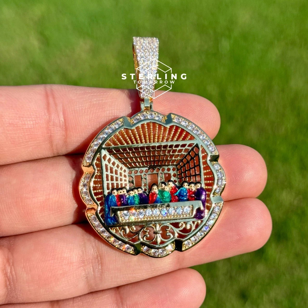 Last Supper Gold Tone Enamel Pendant