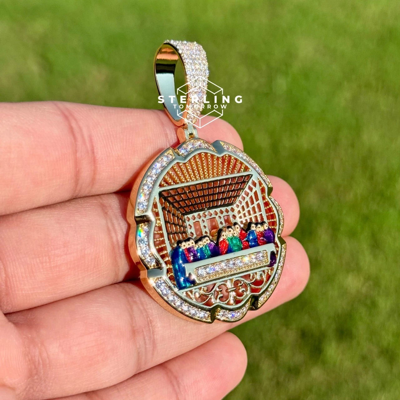 Last Supper Gold Tone Enamel Pendant