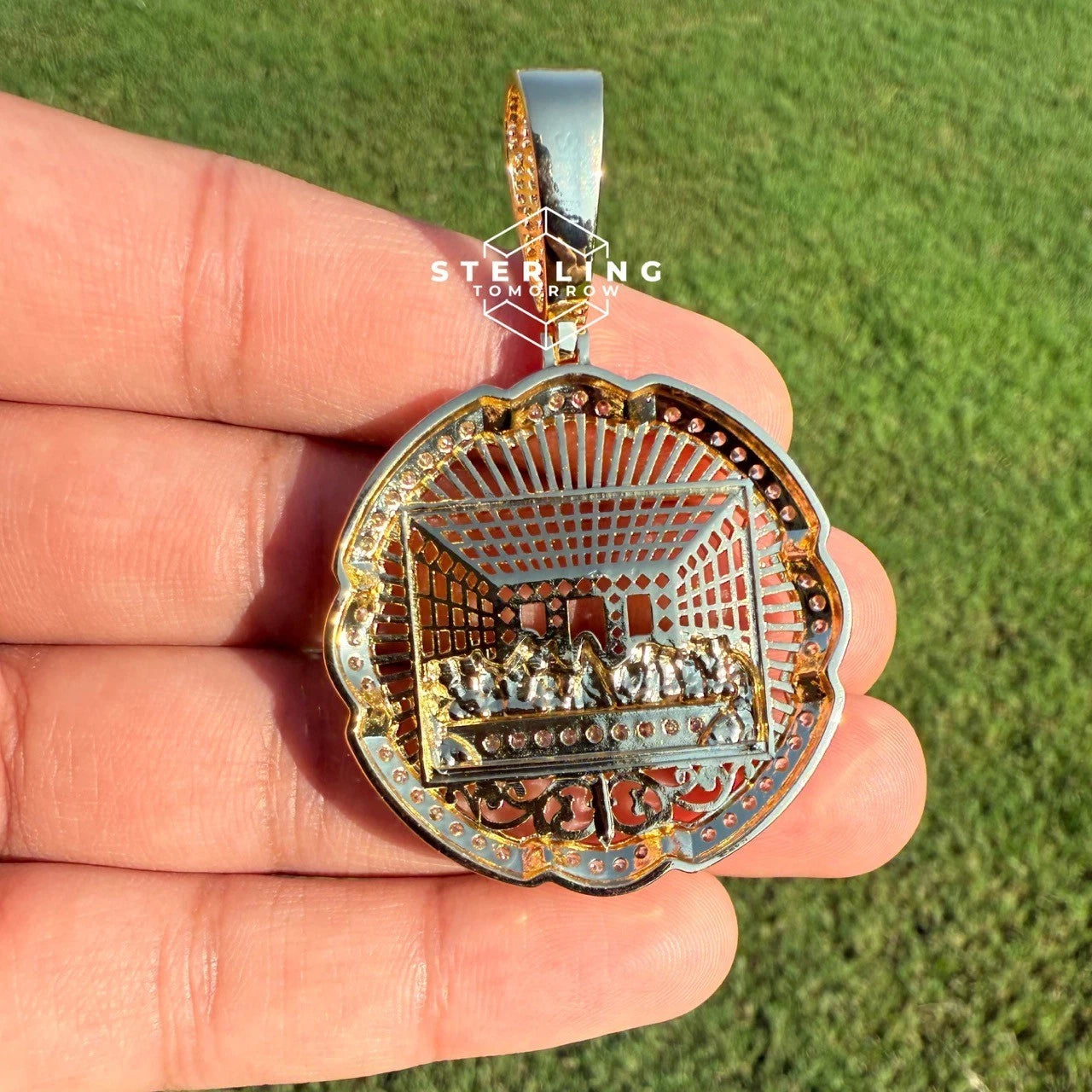 Last Supper Gold Tone Enamel Pendant