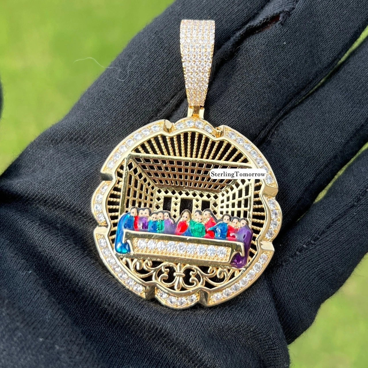 Last Supper Gold Tone Enamel Pendant