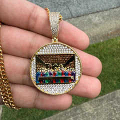 Last Supper Gold Tone Enamel Religious Pendant
