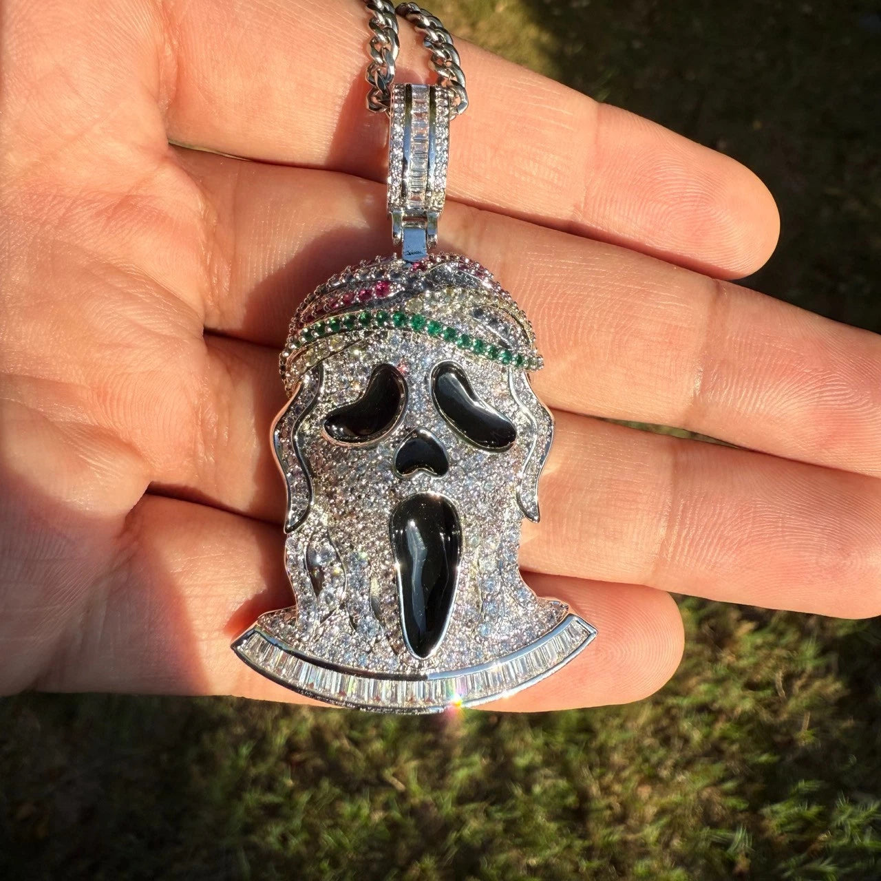 Ghost Horror Silver Tone Custom Baguette Pendant