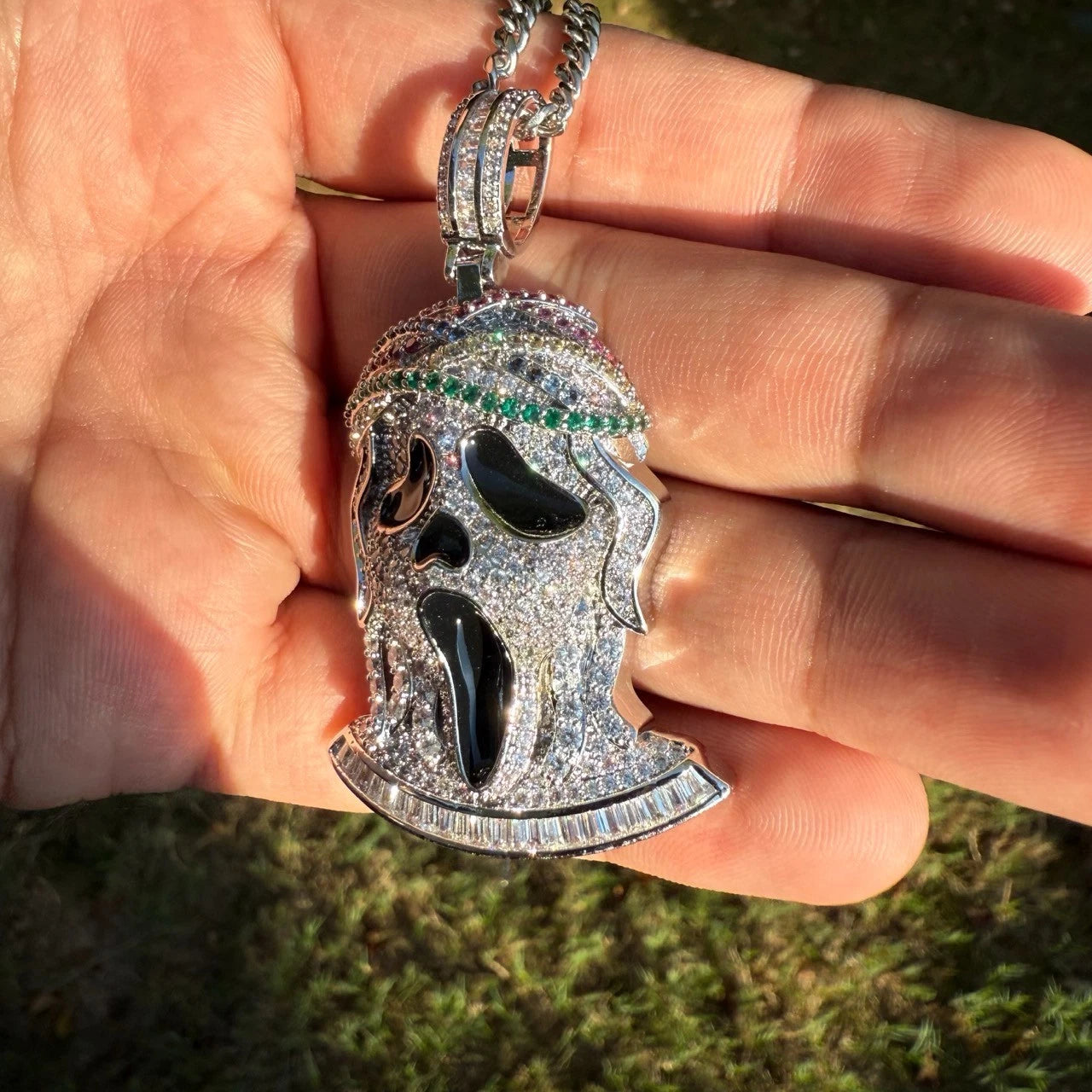 Ghost Horror Silver Tone Custom Baguette Pendant