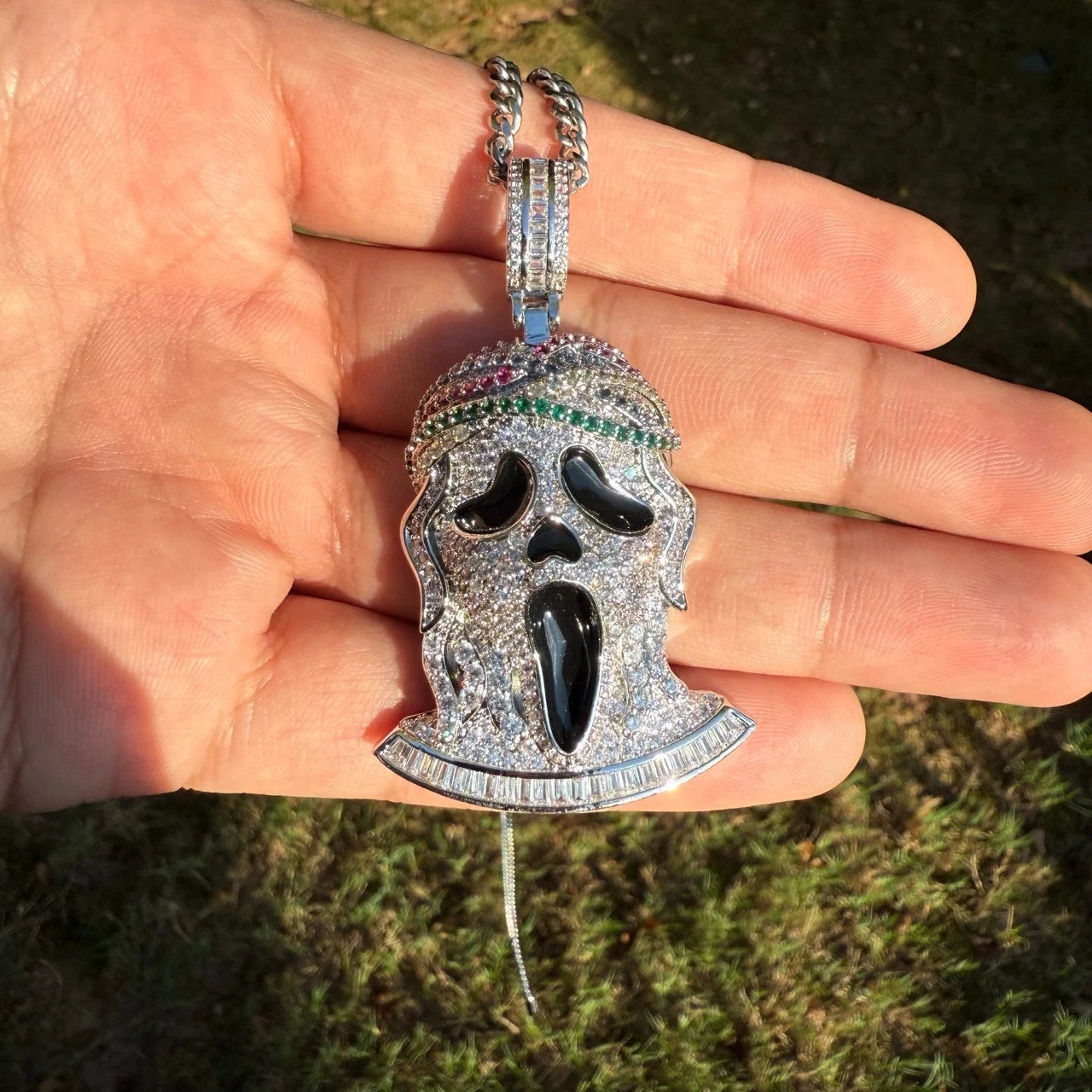 Ghost Horror Silver Tone Custom Baguette Pendant