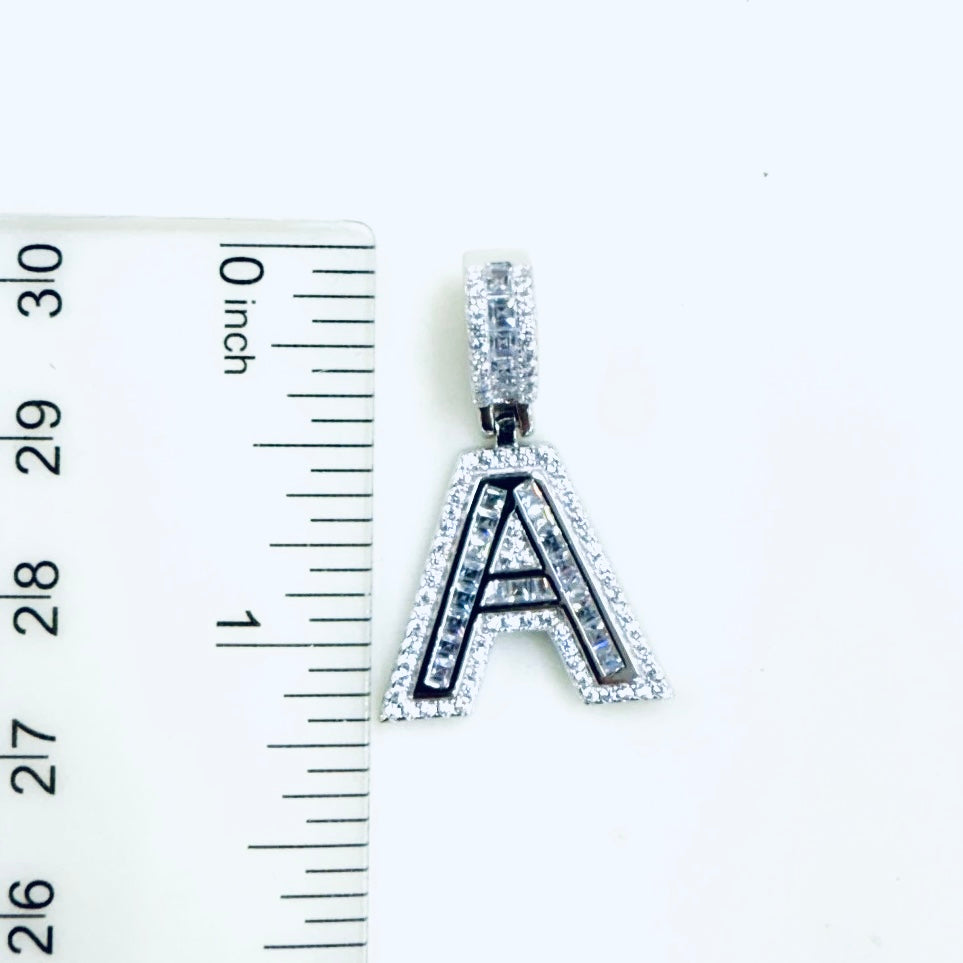 Moissanite Baguette Initial Pendants 925 Sterling Silver