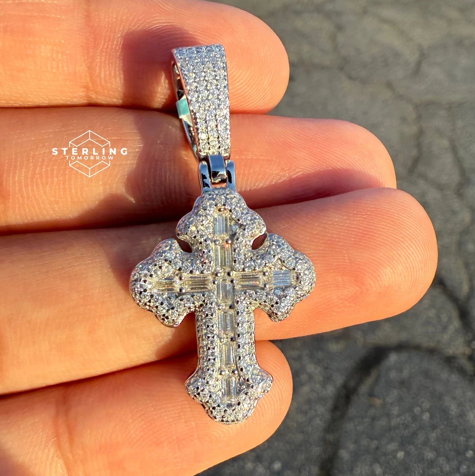 Gothic Cross Moissanite Religious Pendant