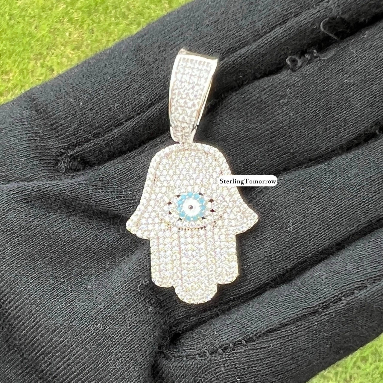 Hamsa Hand Pendant with Blue Evil Eye