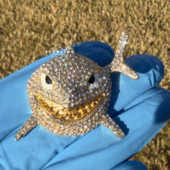 Shark Iced Out Gold Tone Stainless Steel Pendant
