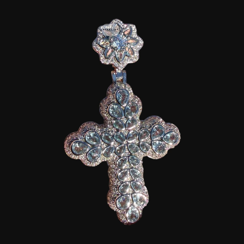 Pear Cut Cross Pendant 14k White Gold Plated
