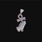 Iced Out Praying Hands Ankh Pendant, 14K White Gold Plated CZ Diamond Religious Hip Hop Necklace with Rope Chain