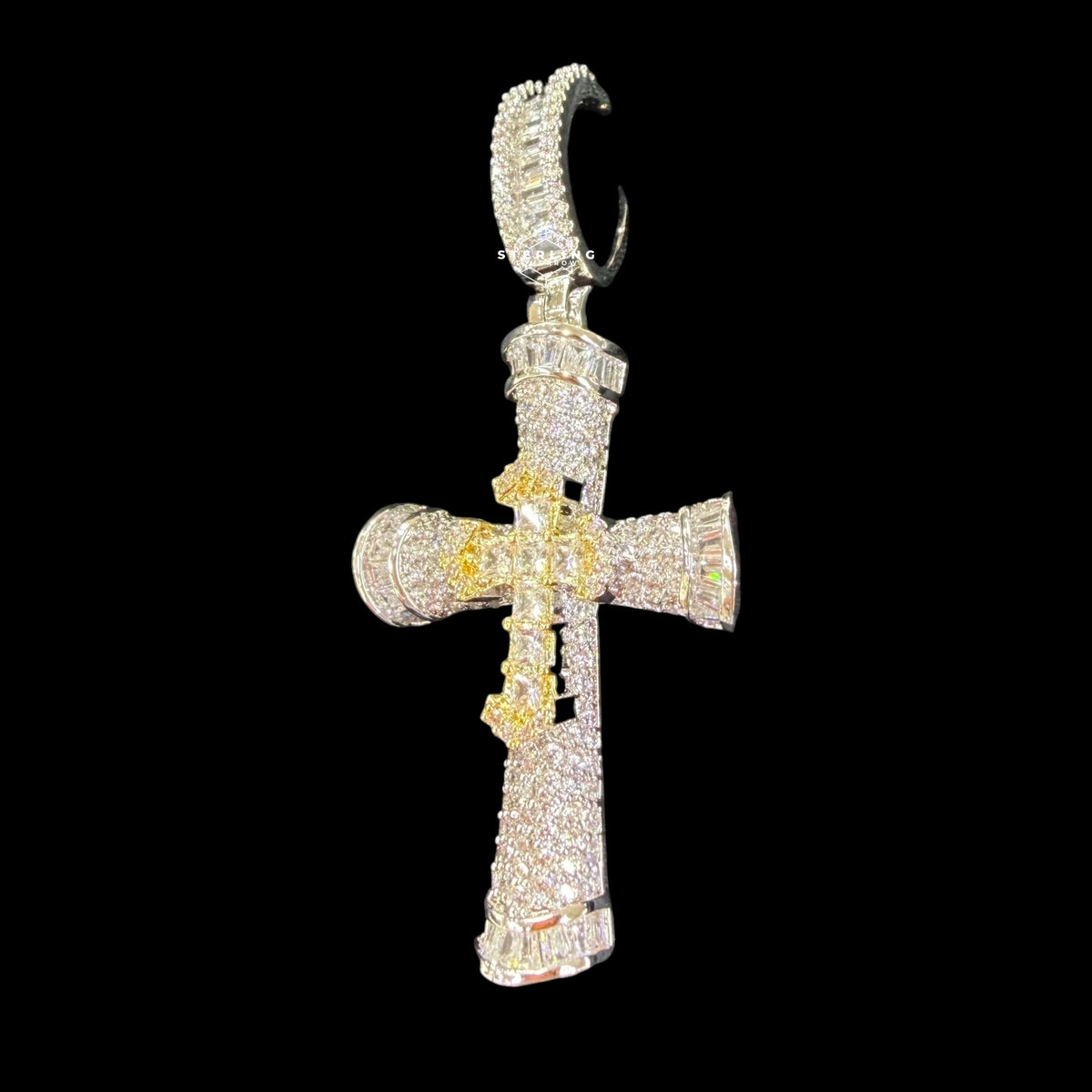 Iced Out Silver Gold Two Tone Cross Pendant