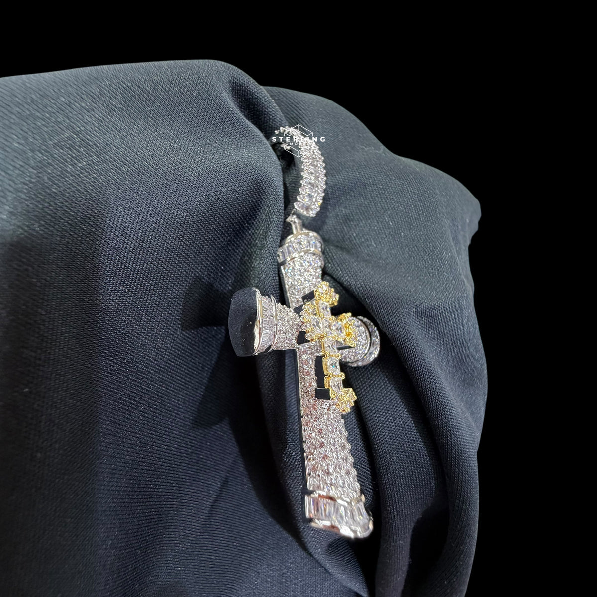 Iced Out Silver Gold Two Tone Cross Pendant