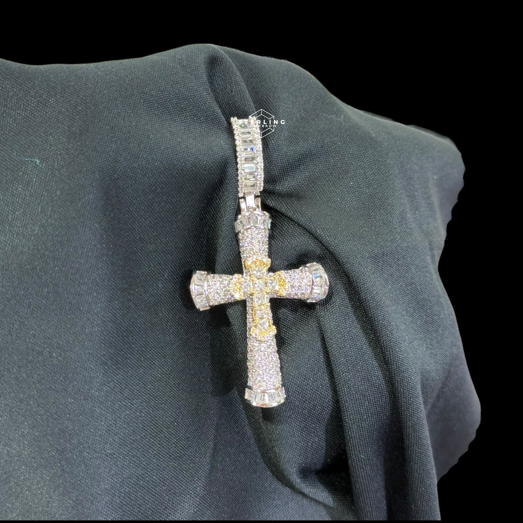 Iced Out Silver Gold Two Tone Cross Pendant