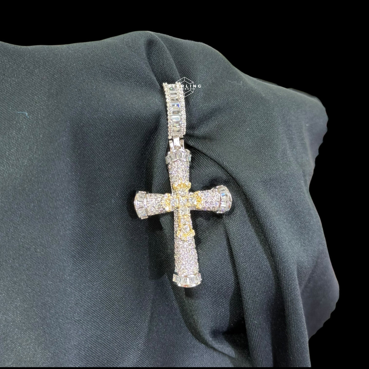 Iced Out Silver Gold Two Tone Cross Pendant