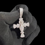 Iced Angel Cross Pendant 14K White Gold Finish