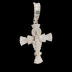 Iced Angel Cross Pendant 14K White Gold Finish