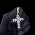 Iced Angel Cross Pendant 14K White Gold Finish