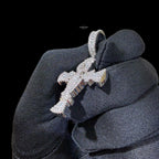 Iced Angel Cross Pendant 14K White Gold Finish