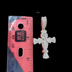 Iced Angel Cross Pendant 14K White Gold Finish