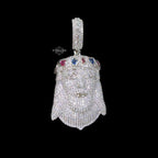 Silver Iced Out Jesus Pendant, Colorful Crown CZ Diamond Jesus Face Necklace