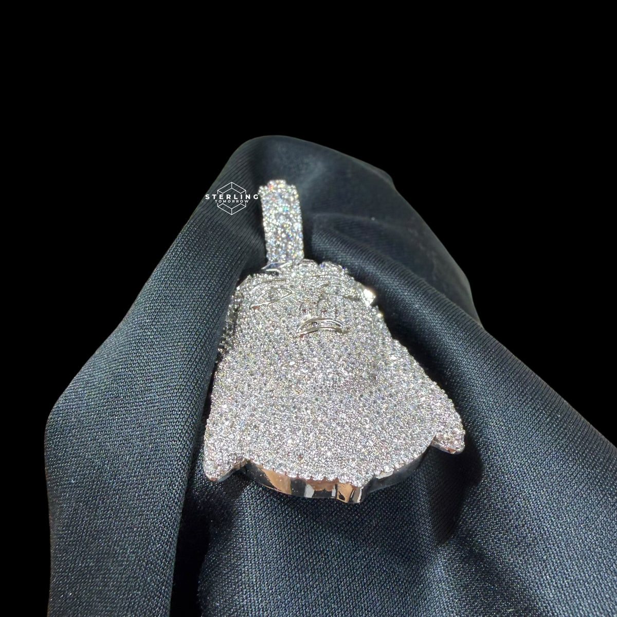 Silver Iced Out Jesus Pendant, Colorful Crown CZ Diamond Jesus Face Necklace