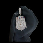 Silver Iced Out Jesus Pendant, Colorful Crown CZ Diamond Jesus Face Necklace