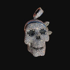 Iced Out Skull Pendant | 14K White Gold Plated Skull Necklace, CZ Hip Hop Statement Pendant with Free Rope Chain