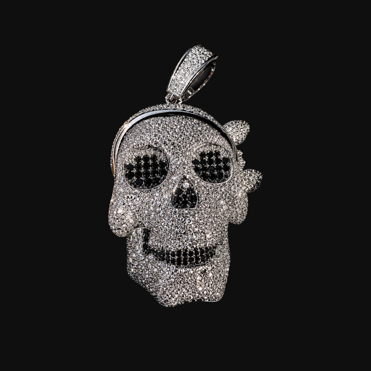 Iced Out Skull Pendant | 14K White Gold Plated Skull Necklace, CZ Hip Hop Statement Pendant with Free Rope Chain