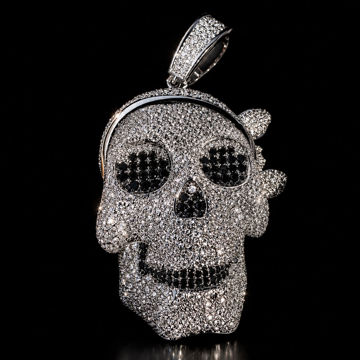 Iced Out Skull Pendant | 14K White Gold Plated Skull Necklace, CZ Hip Hop Statement Pendant with Free Rope Chain