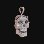 Iced Out Skull Pendant | 14K White Gold Plated Skull Necklace, CZ Hip Hop Statement Pendant with Free Rope Chain