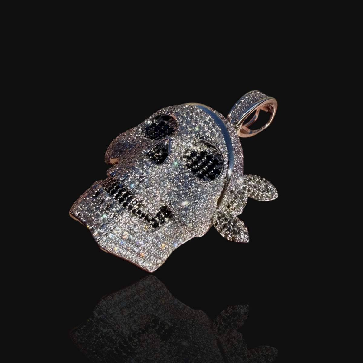 Iced Out Skull Pendant | 14K White Gold Plated Skull Necklace, CZ Hip Hop Statement Pendant with Free Rope Chain