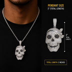 Iced Out Skull Pendant | 14K White Gold Plated Skull Necklace, CZ Hip Hop Statement Pendant with Free Rope Chain