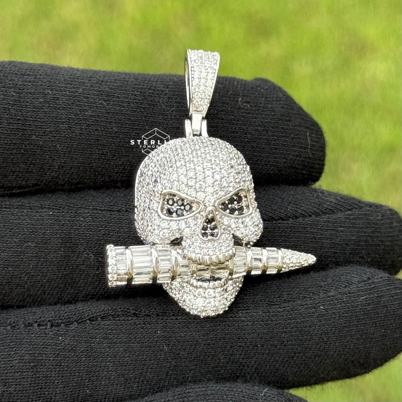 Skull with Bullet Iced Out Pendant