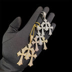 Triple Heart Cross Pendant 14k Gold Plated CZ