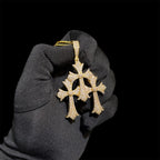 Triple Heart Cross Pendant 14k Gold Plated CZ