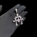 Triple Heart Cross Pendant 14k Gold Plated CZ