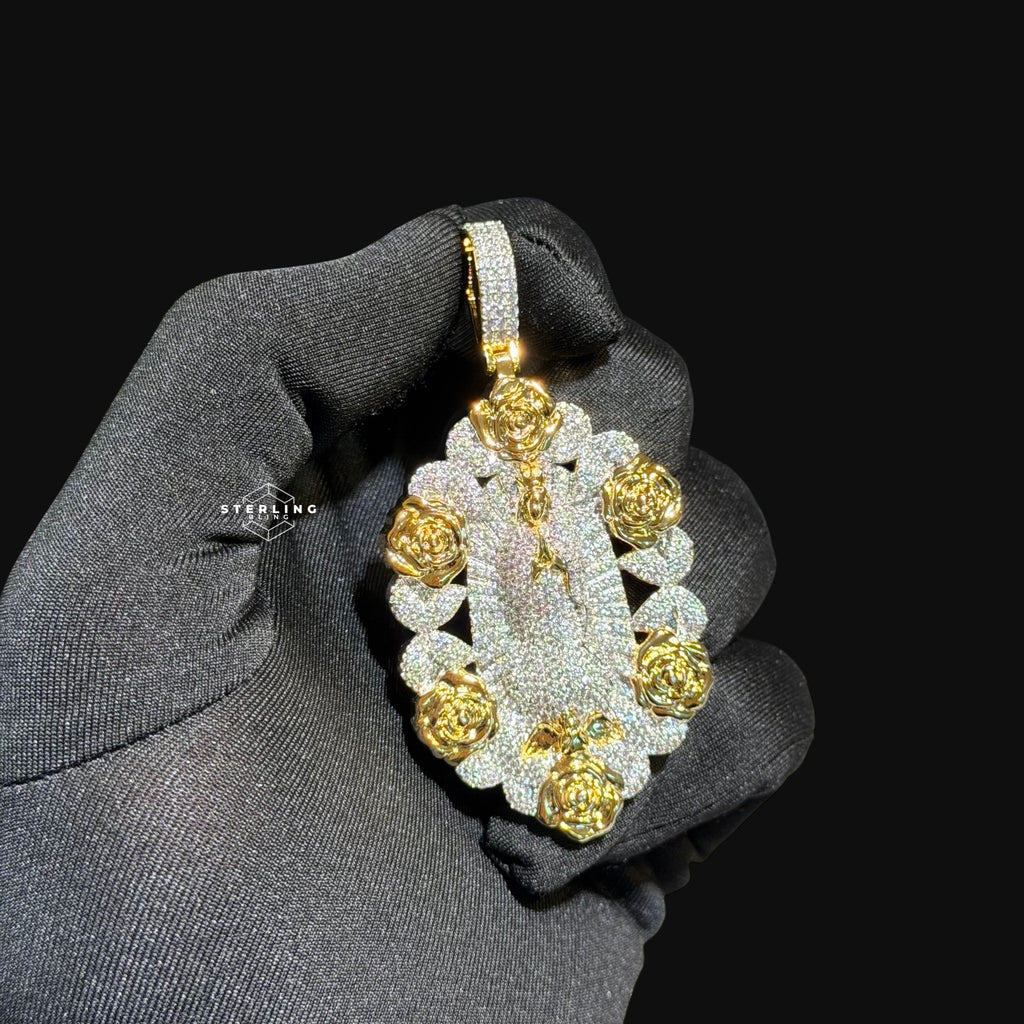 Virgin Mary Pendant - 14k Gold Plated CZ