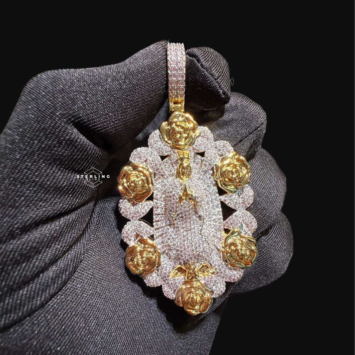 Virgin Mary Pendant - 14k Gold Plated CZ