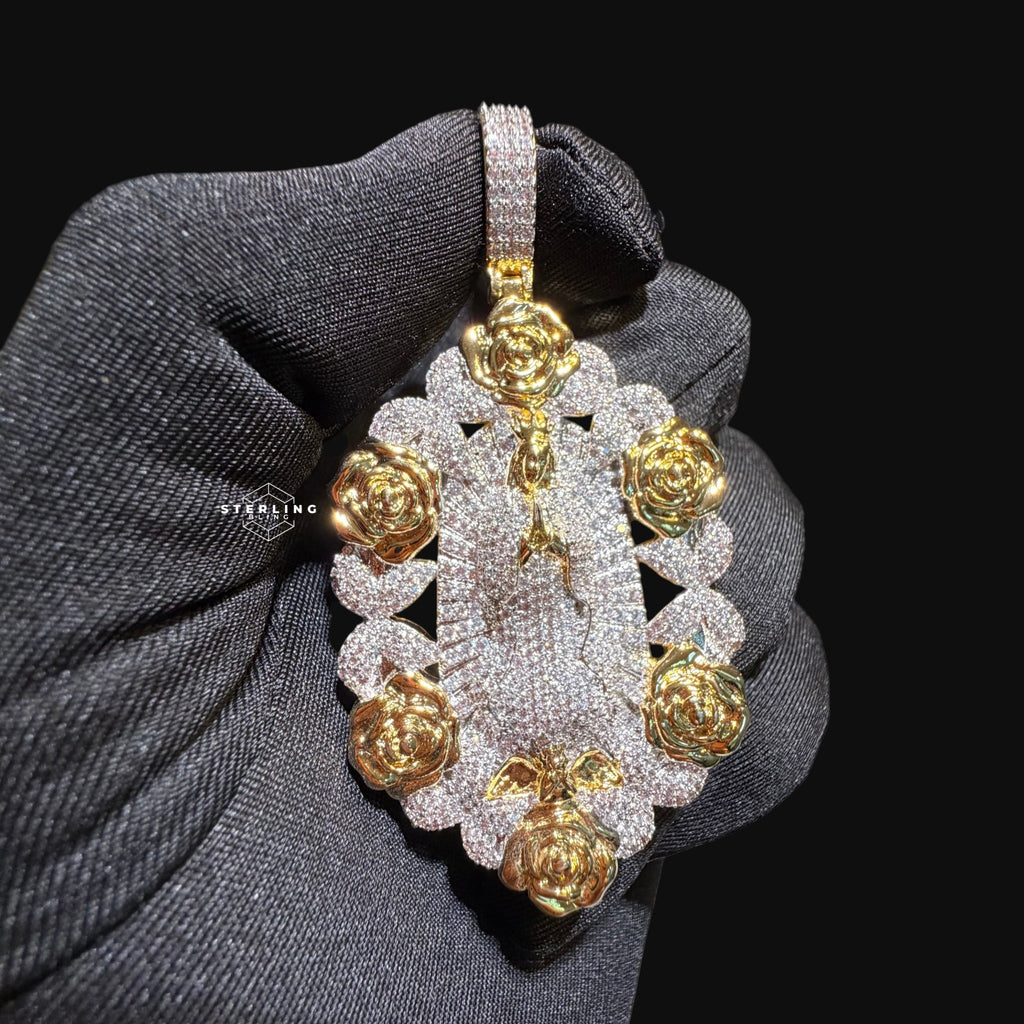 Virgin Mary Pendant - 14k Gold Plated CZ