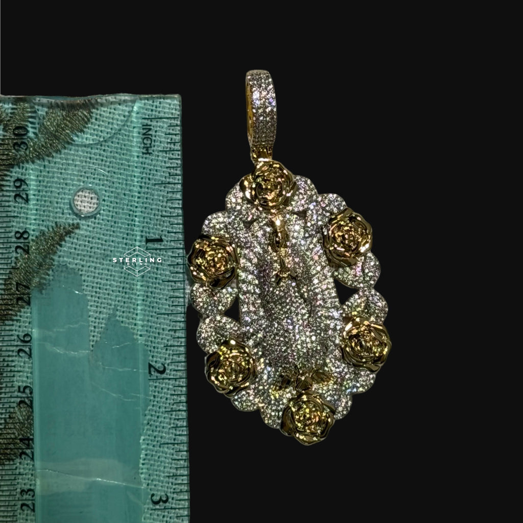 Virgin Mary Pendant - 14k Gold Plated CZ