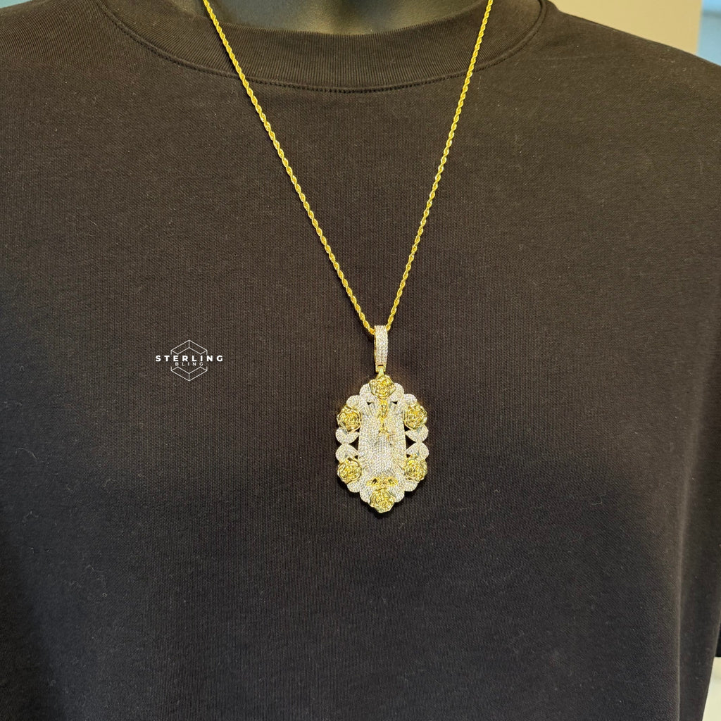 Virgin Mary Pendant - 14k Gold Plated CZ