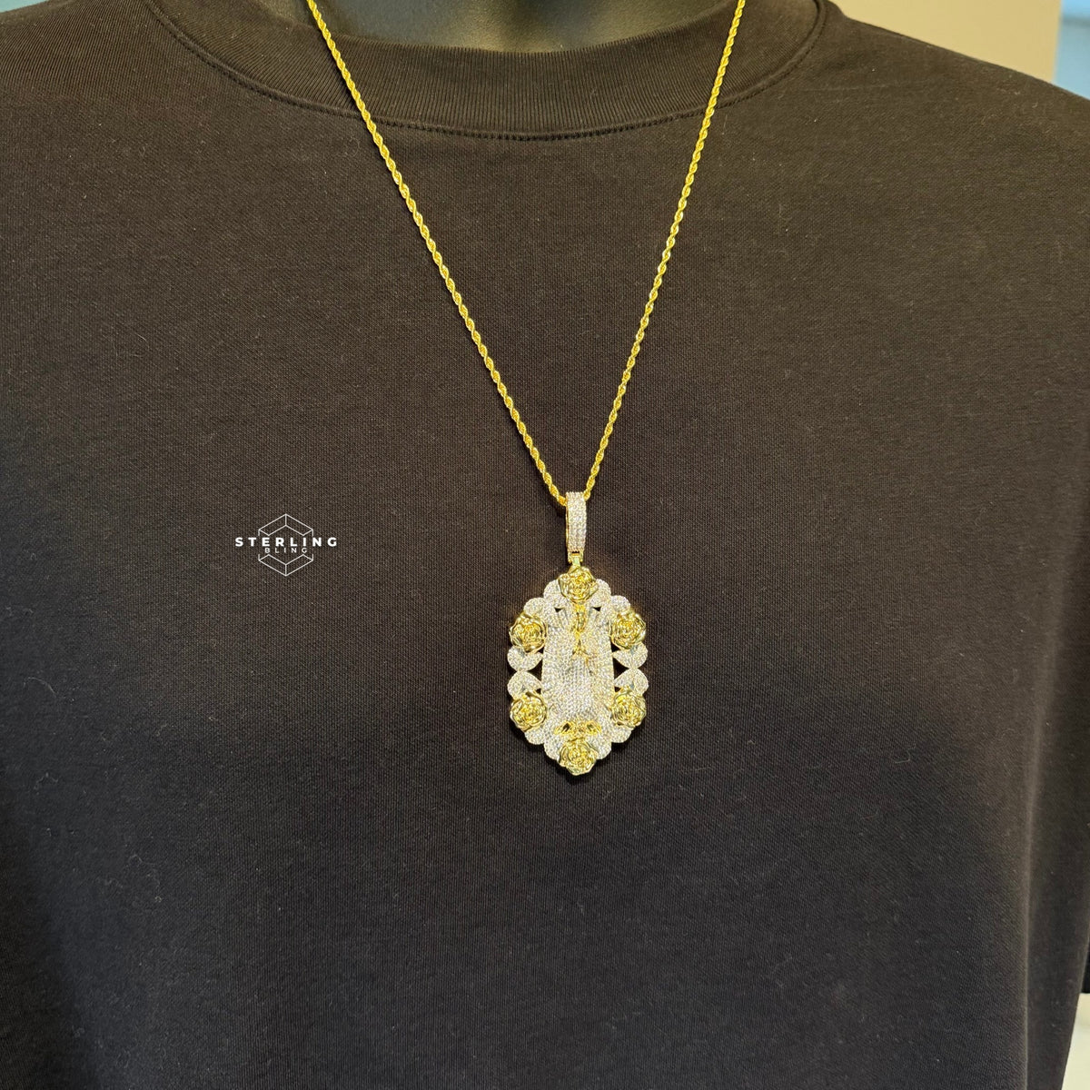 Virgin Mary Pendant - 14k Gold Plated CZ