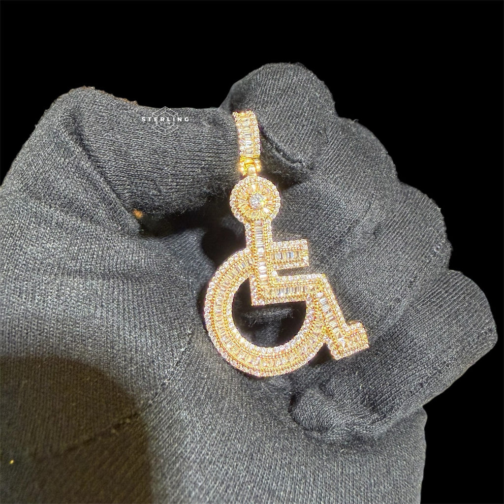 Wheelchair Symbol Iced Out Pendant - Gold Tone