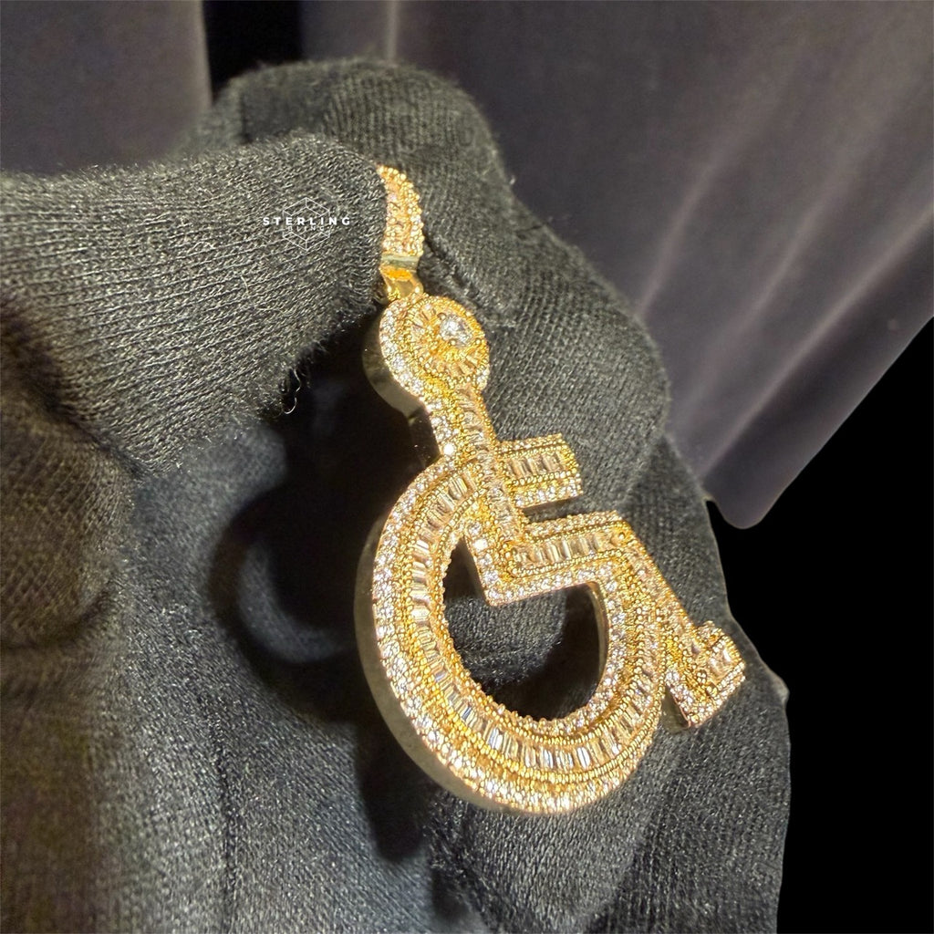 Wheelchair Symbol Iced Out Pendant - Gold Tone
