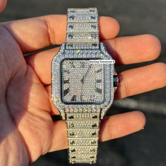 White Bustdown 40mm Moissanite Watch - Stainless Steel