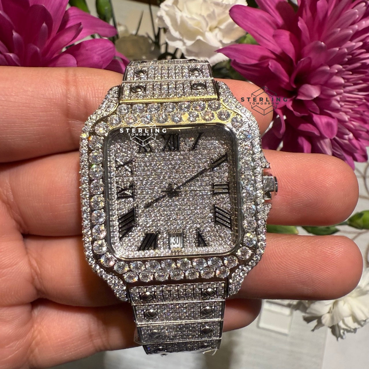 White Bustdown 40mm Moissanite Watch - Stainless Steel